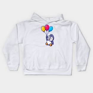 Cute Penguin Flying With Balloons Kids Hoodie